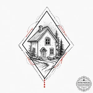 Tattoo design a small, stylized "home" icon m... - эскиз тату (№1755630417_0, 19.08.2025 19:06) — tattoo-photo.ru