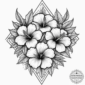 Hibiscus, tattoo flash sheet design, muted co... - эскиз тату (№1755631875_0, 19.08.2025 19:31) — tattoo-photo.ru