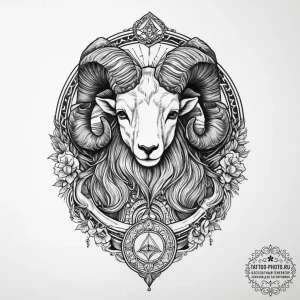 Tattoo sketch an aries ram with the "emperor"... - эскиз тату (№1755632922_0, 19.08.2025 19:48) — tattoo-photo.ru