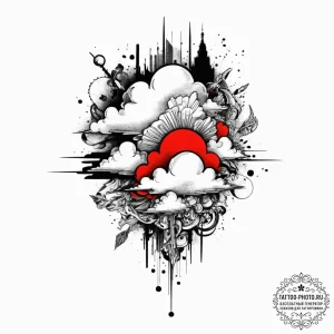 Clouds, tattoo line art, trash polka tattoo s... - эскиз тату (№1755633524_0, 19.08.2025 19:58) — tattoo-photo.ru