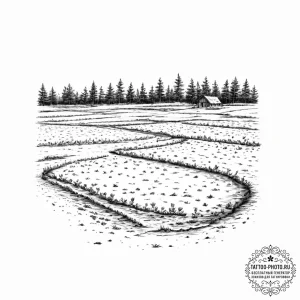 A shot of a cranberry bog during harvest. - эскиз тату (№1755634353_0, 19.08.2025 20:12) — tattoo-photo.ru