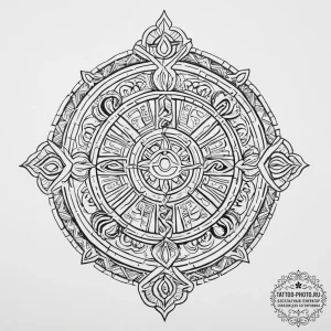 A mayan calendar stone, tattoo line art, on a... - эскиз тату (№1755637067_0, 19.08.2025 20:57) — tattoo-photo.ru