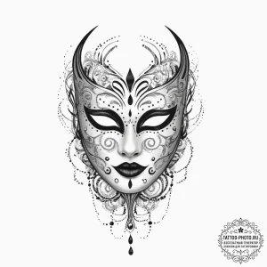 Mask, concept art for tattoo, on a clean whit... - эскиз тату (№1755639145_0, 19.08.2025 21:32) — tattoo-photo.ru