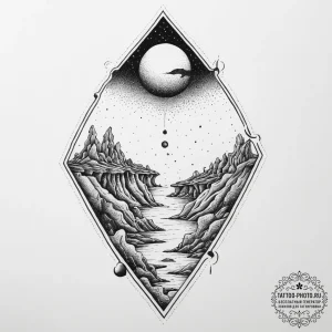 Tattoo sketch an alien landscape with strange... - эскиз тату (№1755639762_0, 19.08.2025 21:42) — tattoo-photo.ru
