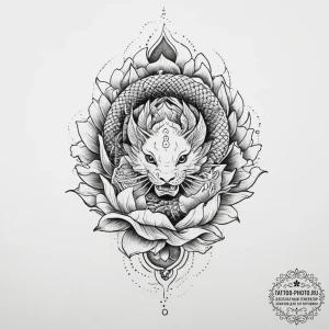Lotus, tattoo line art, black and grey tattoo... - эскиз тату (№1755639971_0, 19.08.2025 21:46) — tattoo-photo.ru