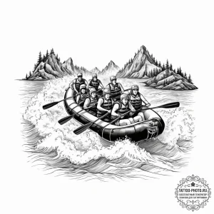A person white water rafting down a turbulent... - эскиз тату (№1755640179_0, 19.08.2025 21:49) — tattoo-photo.ru
