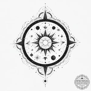 Tattoo design a cosmic dotwork sky with the z... - эскиз тату (№1755642231_0, 19.08.2025 22:23) — tattoo-photo.ru