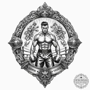 Tattoo design a boxing ring with a powerful f... - эскиз тату (№1755642854_0, 19.08.2025 22:34) — tattoo-photo.ru