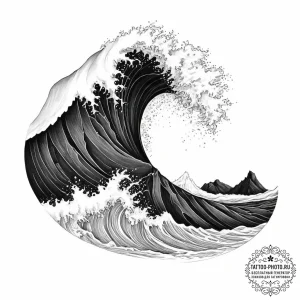 A powerful wave crashing against black volcan... - эскиз тату (№1755644738_0, 19.08.2025 23:05) — tattoo-photo.ru