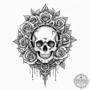 A close-up on the weathered, greasy gears of... - эскиз тату (№1755645558_0, 19.08.2025 23:19) — tattoo-photo.ru