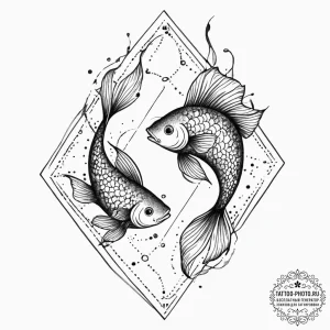Tattoo design pisces fish, one made of glass,... - эскиз тату (№1755646174_0, 19.08.2025 23:29) — tattoo-photo.ru