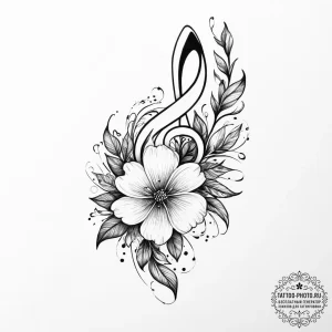 Tattoo sketch a flower whose stem is a musica... - эскиз тату (№1755646381_0, 19.08.2025 23:33) — tattoo-photo.ru