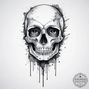 A half-human, half-skeleton face, tattoo line... - эскиз тату (№1755646584_0, 19.08.2025 23:36) — tattoo-photo.ru