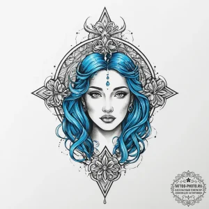 Tattoo sketch aquarius's water-bearer with a... - эскиз тату (№1755647004_0, 19.08.2025 23:43) — tattoo-photo.ru