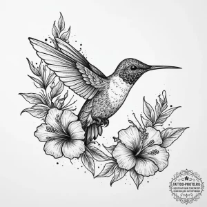A hummingbird drinking from a hibiscus flower... - эскиз тату (№1755649259_0, 20.08.2025 00:20) — tattoo-photo.ru