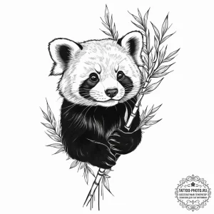 A red panda on a bamboo stalk, tattoo line ar... - эскиз тату (№1755651325_0, 20.08.2025 00:55) — tattoo-photo.ru