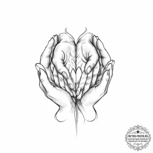 Tattoo design a heart made of two hands holdi... - эскиз тату (№1755651529_0, 20.08.2025 00:58) — tattoo-photo.ru