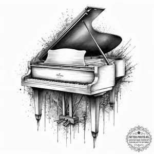 A grand piano with its keys turning into a wa... - эскиз тату (№1755652550_0, 20.08.2025 01:15) — tattoo-photo.ru