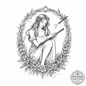 Tattoo design a virgo maiden tidying up chaot... - эскиз тату (№1755652758_0, 20.08.2025 01:19) — tattoo-photo.ru