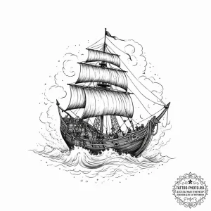 Viking longship in a storm, concept art for t... - эскиз тату (№1755656040_0, 20.08.2025 02:14) — tattoo-photo.ru