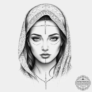 Tattoo sketch a veiled woman's face, with onl... - эскиз тату (№1755656856_0, 20.08.2025 02:27) — tattoo-photo.ru