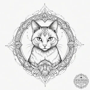 Tattoo design a silhouette of a cat, with a c... - эскиз тату (№1755657898_0, 20.08.2025 02:44) — tattoo-photo.ru