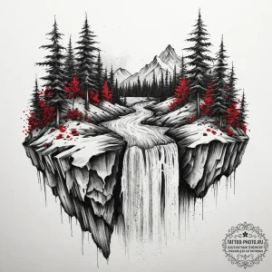 A frozen waterfall, captured in intricate det... - эскиз тату (№1755658106_0, 20.08.2025 02:48) — tattoo-photo.ru