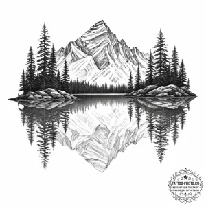 A serene, mirror-like lake in the canadian ro... - эскиз тату (№1755658531_0, 20.08.2025 02:55) — tattoo-photo.ru