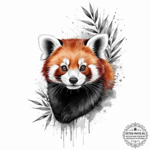 A red panda on a bamboo stalk, tattoo sketch... - эскиз тату (№1755659150_0, 20.08.2025 03:05) — tattoo-photo.ru