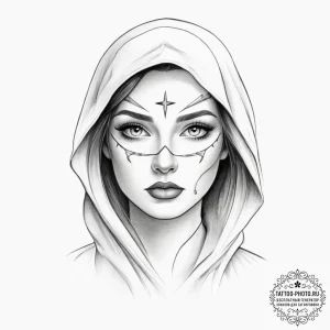 Tattoo sketch a veiled woman's face, with onl... - эскиз тату (№1755662145_0, 20.08.2025 03:55) — tattoo-photo.ru