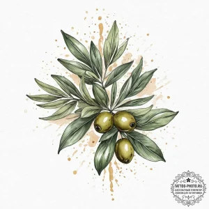 Olive branch, ink illustration for tattoo, on... - эскиз тату (№1755662737_0, 20.08.2025 04:05) — tattoo-photo.ru
