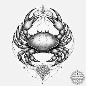Tattoo design a cancer crab, with a small cha... - эскиз тату (№1755663768_0, 20.08.2025 04:22) — tattoo-photo.ru
