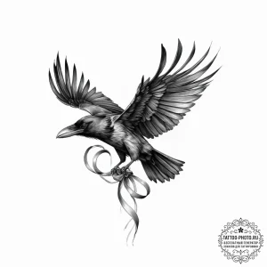 A raven unravelling into a ribbon of ink, tat... - эскиз тату (№1755666132_0, 20.08.2025 05:02) — tattoo-photo.ru