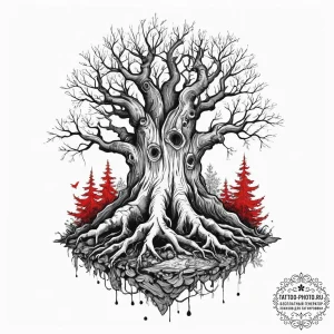 Tattoo sketch a strong, gnarled tree stump, s... - эскиз тату (№1755667723_0, 20.08.2025 05:28) — tattoo-photo.ru