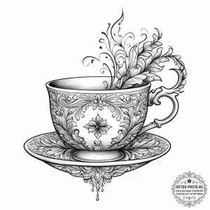 Tattoo sketch a detailed tiny teacup with a f... - эскиз тату (№1755668319_0, 20.08.2025 05:38) — tattoo-photo.ru