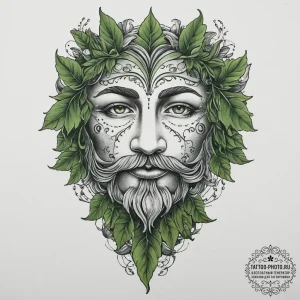 The green man face made of leaves, tattoo fla... - эскиз тату (№1755669919_0, 20.08.2025 06:05) — tattoo-photo.ru