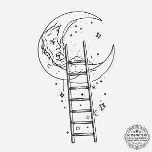 Ladder leaning on the moon, tattoo flash shee... - эскиз тату (№1755670510_0, 20.08.2025 06:15) — tattoo-photo.ru