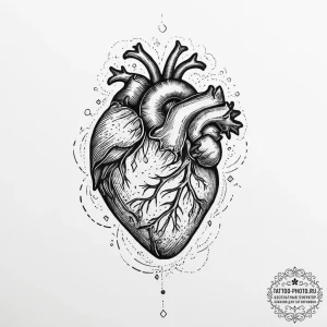Anatomical heart made of crystal, tattoo draw... - эскиз тату (№1755670913_0, 20.08.2025 06:21) — tattoo-photo.ru