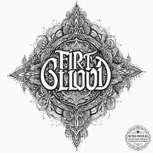 Tattoo sketch a "first blood" message in a gr... - эскиз тату (№1755671510_0, 20.08.2025 06:31) — tattoo-photo.ru