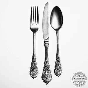 Tattoo design a fork on one, a spoon on the o... - эскиз тату (№1755671712_0, 20.08.2025 06:35) — tattoo-photo.ru
