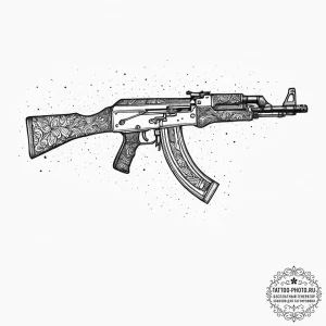 Ak-47 machine gun, ink illustration for tatto... - эскиз тату (№1755700916_0, 20.08.2025 14:41) — tattoo-photo.ru