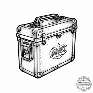 Tattoo design a stylized "ammo box" icon with... - эскиз тату (№1755703357_0, 20.08.2025 15:22) — tattoo-photo.ru