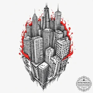 The view from a high-rise apartment balcony o... - эскиз тату (№1755703767_0, 20.08.2025 15:29) — tattoo-photo.ru