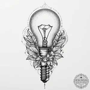 Lightbulb with a plant growing inside, tattoo... - эскиз тату (№1755704805_0, 20.08.2025 15:46) — tattoo-photo.ru