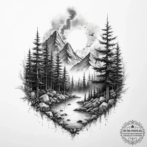 Tattoo sketch an ethereal mist rising from a... - эскиз тату (№1755706448_0, 20.08.2025 16:14) — tattoo-photo.ru