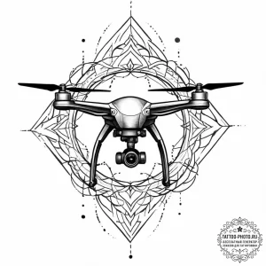 Tattoo sketch a stylized drone silhouette wit... - эскиз тату (№1755707071_0, 20.08.2025 16:24) — tattoo-photo.ru