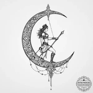 Tattoo design a crescent moon with a warrior'... - эскиз тату (№1755708075_0, 20.08.2025 16:41) — tattoo-photo.ru