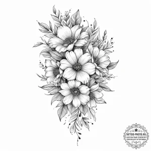 Tattoo sketch a delicate bouquet where each f... - эскиз тату (№1755708696_0, 20.08.2025 16:51) — tattoo-photo.ru