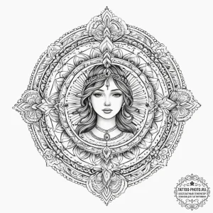 Tattoo design a graceful virgo maiden, holdin... - эскиз тату (№1755710768_0, 20.08.2025 17:26) — tattoo-photo.ru