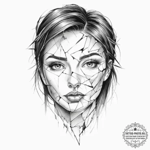 Shattered mirror reflecting a different face - эскиз тату (№1755711386_0, 20.08.2025 17:36) — tattoo-photo.ru